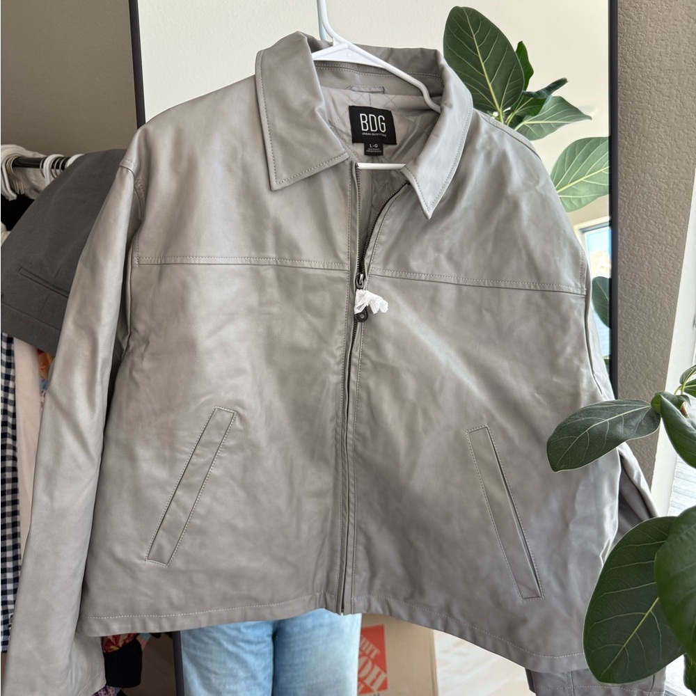 BDG Sasha Vegan Leather Jacket - Light Gray
